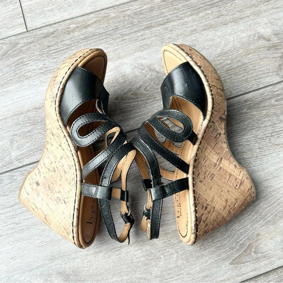 BOC Born Concept Black Leather Wedge Heels Sandals - Picture 8 of 16